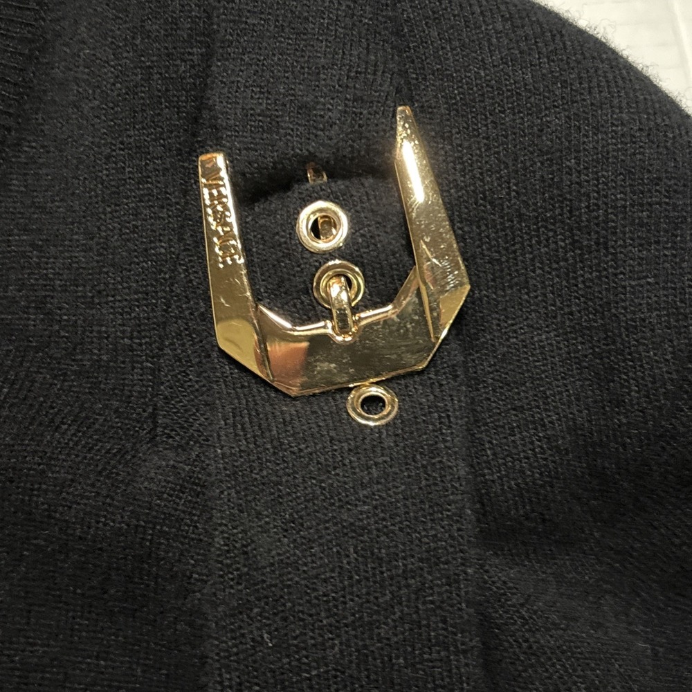 Versace Wool Buckle Sweater Black Size-42 US 6 Gold Hardware Made in Italy - Picture 7 of 15